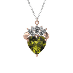 Kraliyet Kalp Kolye - Peridot ve swarovski 8 ayar rose altın kolye (40 cm beyaz altın rolo zincir) #173qv33