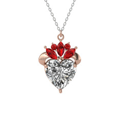 Kraliyet Kalp Kolye - Beyaz zirkon ve garnet 925 ayar rose altın kaplama gümüş kolye (40 cm beyaz altın rolo zincir) #177h0df