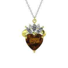 Dumanlı kuvars ve swarovski 18 ayar altın kolye (40 cm gümüş rolo zincir)