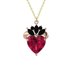 Rodolit garnet ve siyah zirkon 925 ayar rose altın kaplama gümüş kolye (40 cm altın rolo zincir)