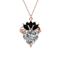 Kraliyet Kalp Kolye - Swarovski ve siyah zirkon 14 ayar rose altın kolye (40 cm rose altın rolo zincir) #17onlx4
