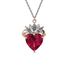 Rodolit garnet ve beyaz zirkon 925 ayar rose altın kaplama gümüş kolye (40 cm gümüş rolo zincir)