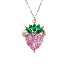 Kraliyet Kalp Kolye - Pembe kuvars ve yeşil kuvars 925 ayar rose altın kaplama gümüş kolye (40 cm beyaz altın rolo zincir) #183415