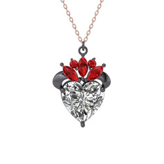 Kraliyet Kalp Kolye - Swarovski ve garnet 925 ayar siyah rodyum kaplama gümüş kolye (40 cm rose altın rolo zincir) #187hcvd