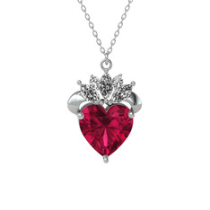 Rodolit garnet ve swarovski 8 ayar beyaz altın kolye (40 cm beyaz altın rolo zincir)