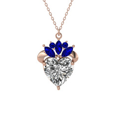Kraliyet Kalp Kolye - Swarovski ve lab safir 8 ayar rose altın kolye (40 cm rose altın rolo zincir) #198vo9s