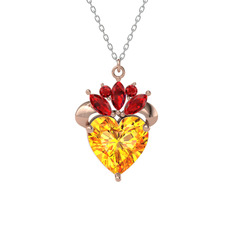 Sitrin ve garnet 14 ayar rose altın kolye (40 cm beyaz altın rolo zincir)