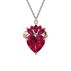 Kraliyet Kalp Kolye - Rodolit garnet 18 ayar rose altın kolye (40 cm gümüş rolo zincir) #19gdo1x
