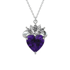 Kraliyet Kalp Kolye - Ametist ve swarovski 18 ayar beyaz altın kolye (40 cm beyaz altın rolo zincir) #19xnzs0