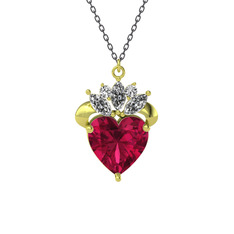 Kraliyet Kalp Kolye - Rodolit garnet ve swarovski 14 ayar altın kolye (40 cm gümüş rolo zincir) #19yi2z5