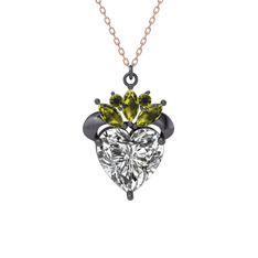 Kraliyet Kalp Kolye - Swarovski ve peridot 925 ayar siyah rodyum kaplama gümüş kolye (40 cm rose altın rolo zincir) #1a0uatt