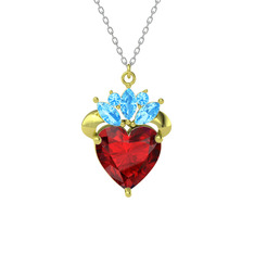 Garnet ve akuamarin 18 ayar altın kolye (40 cm beyaz altın rolo zincir)