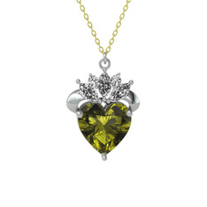 Kraliyet Kalp Kolye - Peridot ve beyaz zirkon 8 ayar beyaz altın kolye (40 cm gümüş rolo zincir) #1aoe6l7