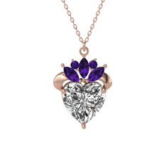 Swarovski ve ametist 14 ayar rose altın kolye (40 cm rose altın rolo zincir)