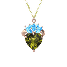 Kraliyet Kalp Kolye - Peridot ve akuamarin 8 ayar rose altın kolye (40 cm altın rolo zincir) #1bqguzo