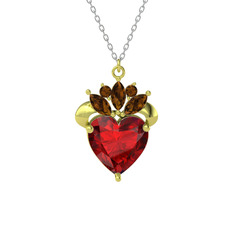 Garnet ve dumanlı kuvars 8 ayar altın kolye (40 cm beyaz altın rolo zincir)