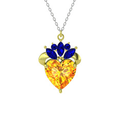 Kraliyet Kalp Kolye - Sitrin ve lab safir 925 ayar altın kaplama gümüş kolye (40 cm gümüş rolo zincir) #1cbr62w