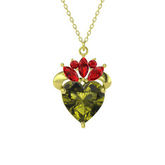 Kraliyet Kalp Kolye - Peridot ve garnet 8 ayar altın kolye (40 cm gümüş rolo zincir) #1cjpesq