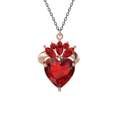 Kraliyet Kalp Kolye - Garnet 14 ayar rose altın kolye (40 cm gümüş rolo zincir) #1cyq4o4