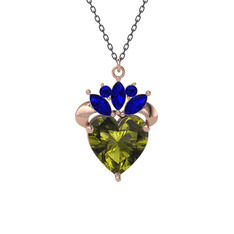 Kraliyet Kalp Kolye - Peridot ve lab safir 18 ayar rose altın kolye (40 cm gümüş rolo zincir) #1ddp1du