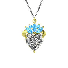 Kraliyet Kalp Kolye - Swarovski ve akuamarin 925 ayar altın kaplama gümüş kolye (40 cm gümüş rolo zincir) #1dgk5zm