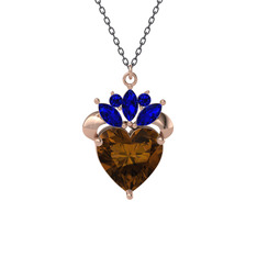 Dumanlı kuvars ve lab safir 18 ayar rose altın kolye (40 cm gümüş rolo zincir)