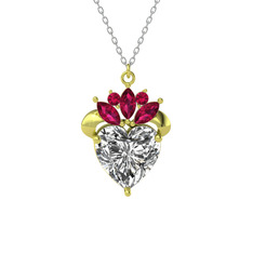 Beyaz zirkon ve rodolit garnet 18 ayar altın kolye (40 cm beyaz altın rolo zincir)