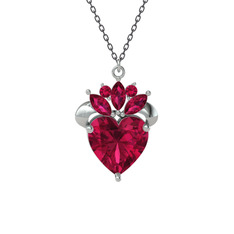 Kraliyet Kalp Kolye - Rodolit garnet 925 ayar gümüş kolye (40 cm gümüş rolo zincir) #1eg71l