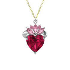 Rodolit garnet ve pembe kuvars 14 ayar beyaz altın kolye (40 cm altın rolo zincir)
