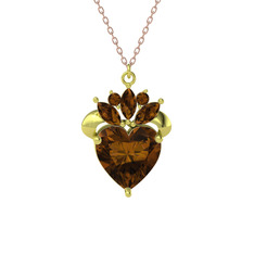 Kraliyet Kalp Kolye - Dumanlı kuvars 14 ayar altın kolye (40 cm gümüş rolo zincir) #1f6tez