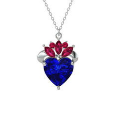 Lab safir ve rodolit garnet 8 ayar beyaz altın kolye (40 cm beyaz altın rolo zincir)