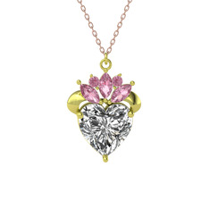 Swarovski ve pembe kuvars 925 ayar altın kaplama gümüş kolye (40 cm rose altın rolo zincir)