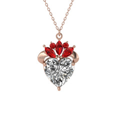 Kraliyet Kalp Kolye - Swarovski ve garnet 8 ayar rose altın kolye (40 cm rose altın rolo zincir) #1gjslbs