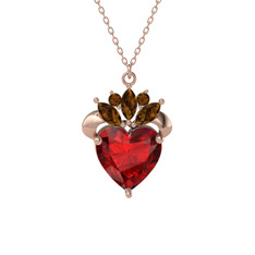 Garnet ve dumanlı kuvars 8 ayar rose altın kolye (40 cm rose altın rolo zincir)