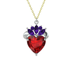 Kraliyet Kalp Kolye - Garnet ve ametist 14 ayar beyaz altın kolye (40 cm altın rolo zincir) #1gn8xqf