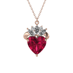 Rodolit garnet ve swarovski 18 ayar rose altın kolye (40 cm rose altın rolo zincir)