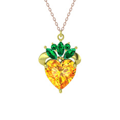 Kraliyet Kalp Kolye - Sitrin ve yeşil kuvars 18 ayar altın kolye (40 cm gümüş rolo zincir) #1hikso0