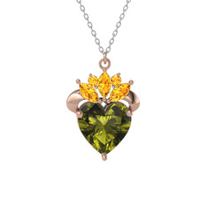 Peridot ve sitrin 14 ayar rose altın kolye (40 cm gümüş rolo zincir)