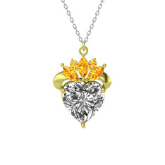 Swarovski ve sitrin 925 ayar altın kaplama gümüş kolye (40 cm gümüş rolo zincir)