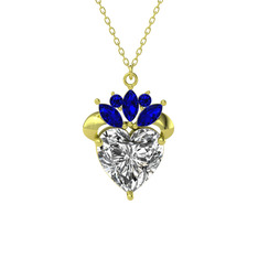 Kraliyet Kalp Kolye - Swarovski ve lab safir 18 ayar altın kolye (40 cm altın rolo zincir) #1i9k4o9
