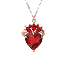 Kraliyet Kalp Kolye - Garnet 8 ayar rose altın kolye (40 cm gümüş rolo zincir) #1ie6xz9