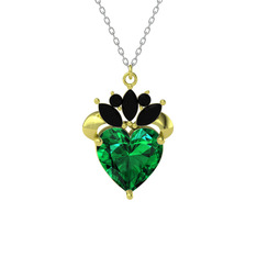 Kraliyet Kalp Kolye - Yeşil kuvars ve siyah zirkon 14 ayar altın kolye (40 cm beyaz altın rolo zincir) #1ixjxn8