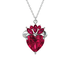 Kraliyet Kalp Kolye - Rodolit garnet 8 ayar beyaz altın kolye (40 cm beyaz altın rolo zincir) #1jims8y