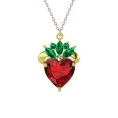 Kraliyet Kalp Kolye - Garnet ve yeşil kuvars 14 ayar altın kolye (40 cm rose altın rolo zincir) #1jm7r4l