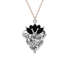 Swarovski ve siyah zirkon 18 ayar beyaz altın kolye (40 cm rose altın rolo zincir)