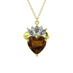 Kraliyet Kalp Kolye - Dumanlı kuvars ve swarovski 18 ayar altın kolye (40 cm altın rolo zincir) #1kx4cmo