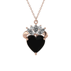 Siyah zirkon ve swarovski 18 ayar rose altın kolye (40 cm rose altın rolo zincir)