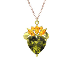 Kraliyet Kalp Kolye - Peridot ve sitrin 18 ayar altın kolye (40 cm rose altın rolo zincir) #1l6r6fk