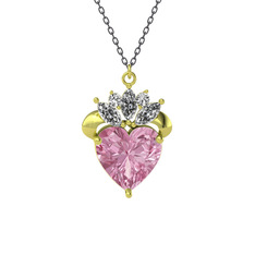 Kraliyet Kalp Kolye - Pembe kuvars ve swarovski 8 ayar altın kolye (40 cm gümüş rolo zincir) #1lb58jy
