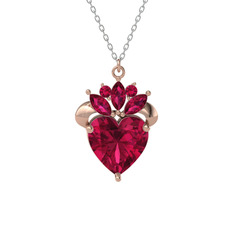 Kraliyet Kalp Kolye - Rodolit garnet 14 ayar rose altın kolye (40 cm beyaz altın rolo zincir) #1ld7qie